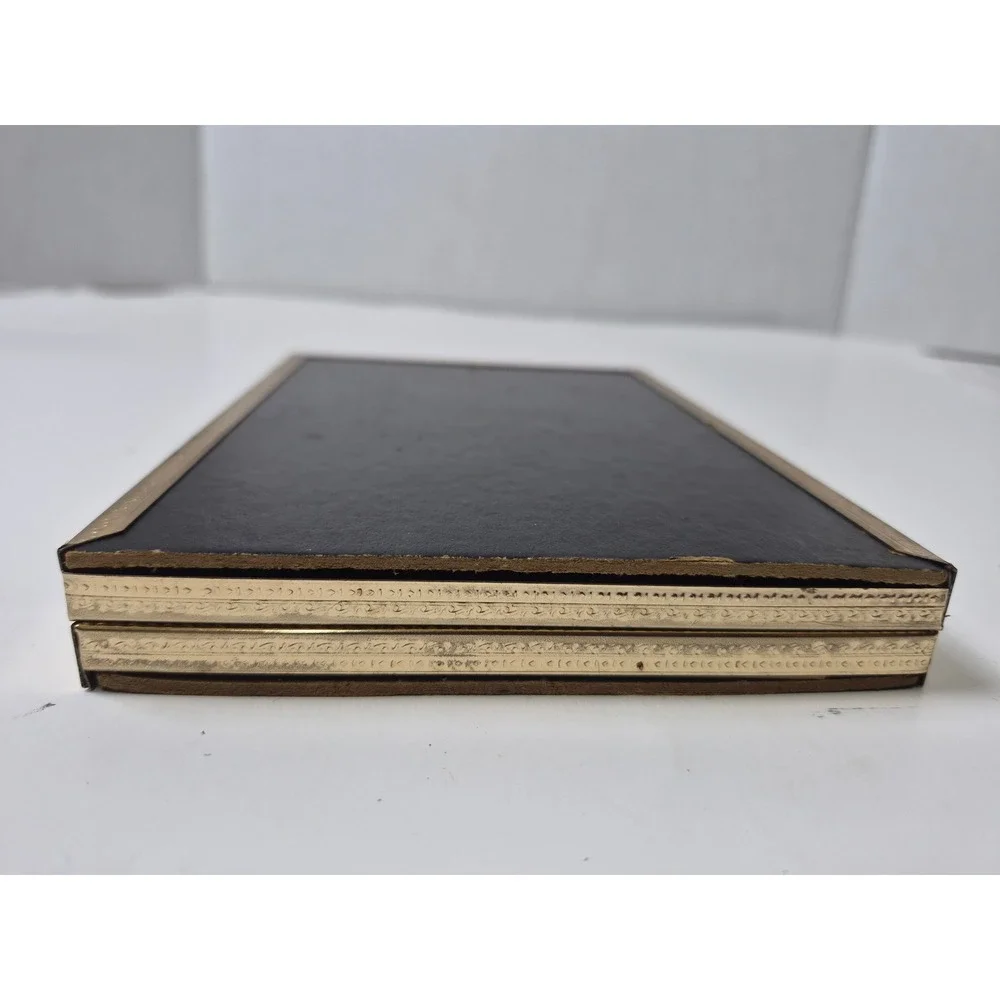 Vintage Gold Metal Double Picture Frame Folding Hinged 4x6 Tabletop etched Edge